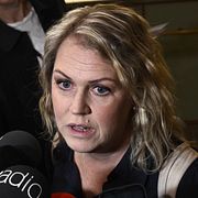 Lena Hallengren (S) efter att talmannen Andreas Norlén bjudit in partiernas gruppledare till ett möte om kvittningssystemet.