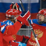 Arkivbild: Det ryska hockeylaget jublar under OS i Sotji.