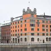 Regeringskansliet Rosenbad i ett snöigt Stockholm. 