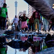 Sydafrikanska protester mot illegal invandring i Johannesburg.