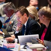 Statsminister Ulf Kristersson (M) vid  Moderaternas partistämma i Umeå på lördagen.