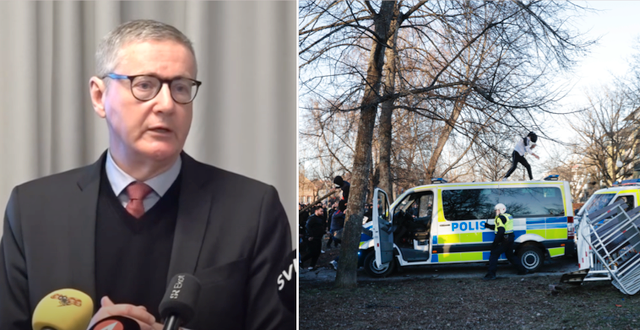 Den externa utredaren Gunnar Karlsson/Polisen motar bort motdemonstranter i Sveaparken i Örebro SVT/TT