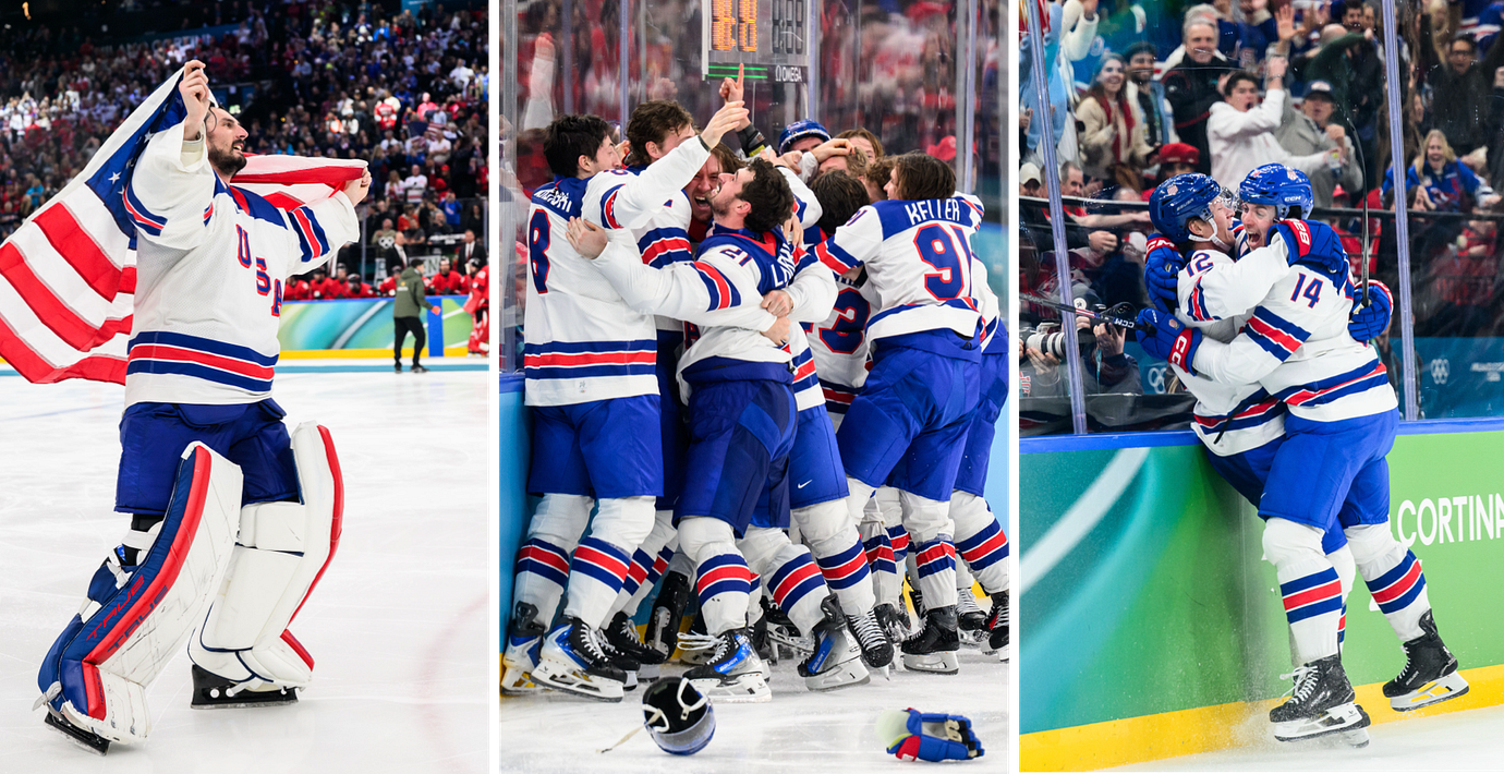 USA:s spelare jublar.