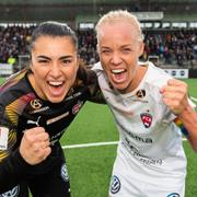 Rosengårds målvakt Zecira Musovic och Caroline Seger jublar.