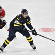 Mikael Backlund under matchen mot Österrike tidigare under VM. 