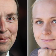 Bild från dagen på Sannfinländarnas Jussi Halla-aho och arkivbild på Samlingspartiets Elina Lepomäki.