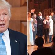 Donald Trump och Hamiltons ensemble. Arkivbilder.