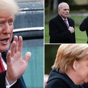 Donald Trump/John Kelly/Angela Merkel och Emmanuel Macron deltar vid ceremonin