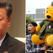 Kinas president Xi Jinping och Nalle Puh-protester i Hong Kong. 