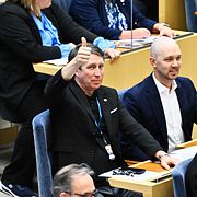 Jomshof i riksdagen i maj.
