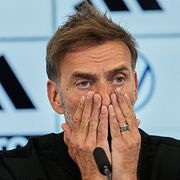 Jürgen Klopp under pressträffen där nyheten om hans tillträde presenterades.