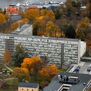 Flygbild över Radiohuset i Stockholm. 
 