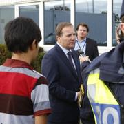 Arkivbild, Löfven på besök på ett transitboende i Trelleborg.