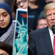 Kvinna under demonstration mot inreseförbudet/Donald Trump