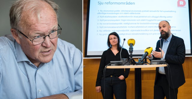 Till vänster: Göran Persson (arkivbild) Till höger: Socialdemokraternas Sara Karlsson och Daniel Suhonen, två av grundarna av föreningen Reformisterna TT