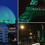 Globen, Eiffeltornet och El Ángel de la Independencia.