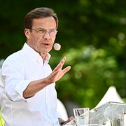 Moderaternas partiledare Ulf Kristersson (M) håller sitt tal under Almedalsveckan.