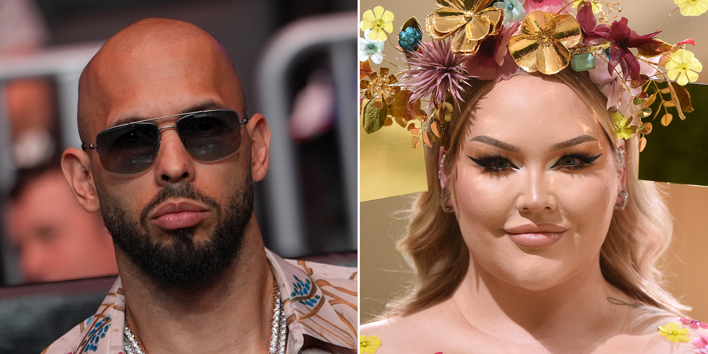 Manosfär-profilen Andrew Tate och influeraren och make up-artisten Nikkie de Jager, mer känd som NikkieTutorials.