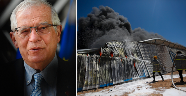 EU:s utrikeschef Josep Borrell/Brand efter flygräd mot Gaza.  TT. 
