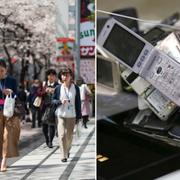 Gata i Tokyo och gamla mobiltelefoner. 