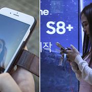 Telefoner från Apple och Samsung. Arkivbilder.