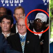 Donald Trump vid en presskonferens i Washington DC i september. Inringad är Jason ”Timbuktu” Diakités farbror Obi Linton.