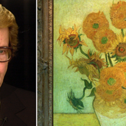 Yves Saint Laurent/Vincent van Goghs tavla med solrosor.