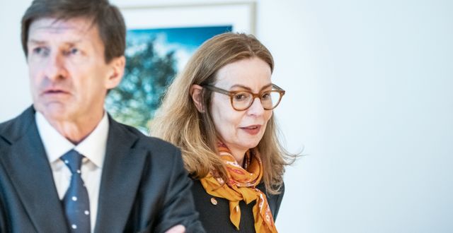Vd Birgitte Bonnesen och styrelseordförande Lars Idermark intervjuas i maj 2019.  Lars Pehrson/SvD/TT