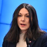 Teresa Carvalho (S) rättspolitisk talesperson håller pressträff.