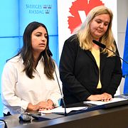 Vänsterpartiets partiledare Nooshi Dadgostar (V) och partiets ekonomisk-politiska talesperson Ida Gabrielsson (V).