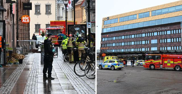 Polis, bombtekniker och räddningstjänst på plats vid länsstyrelserna i centrala Malmö och centrala Uppsala på torsdagen.  
