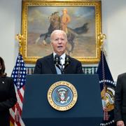 Joe Biden på presskonferensen. 