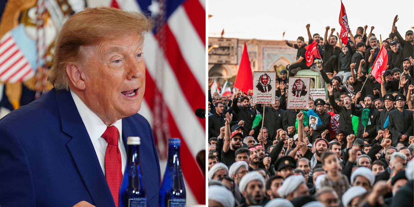 Trump/Deltagare i Khameneis begravningståg.
