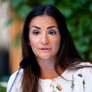 Kulturminister Parisa Liljestrand (M) under regeringens sommarfika på Rosenbad. 