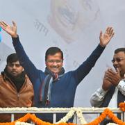 Arvind Kejriwal i samband med segern i valet i Delhi 2020