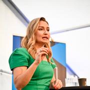 Kristdemokraternas partiledare Ebba Busch (KD) har pressträff under politikerveckan i Almedalen. 