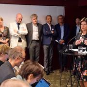 TCO-ordförande Eva Nordmark under en pressträff på Scandic Grand Central i Stockholm