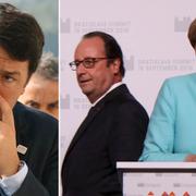 Matteo Renzi. Francois Hollande och Angela Merkel.