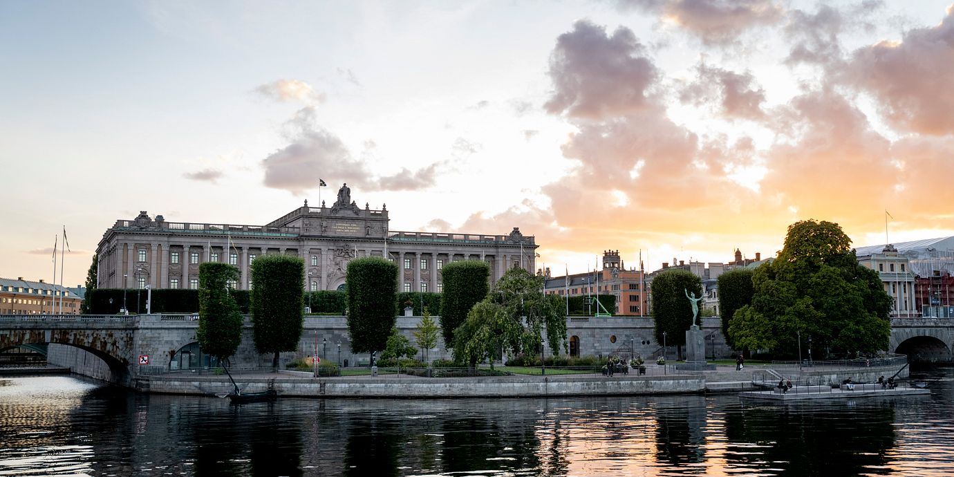 Exteriör Sveriges riksdag. 