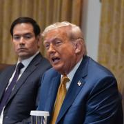 Trump under dagens pressträff.