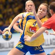 Olivia Mellegard i mötet mot Spanien, där Sverige vann med 25-19.