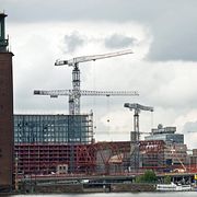 Byggnationen av Waterfront Congress. Arkivbild.