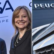 PSA-chefen Carlos Tavares och GM:s koncernchef Mary Barra. Arkivbilder.