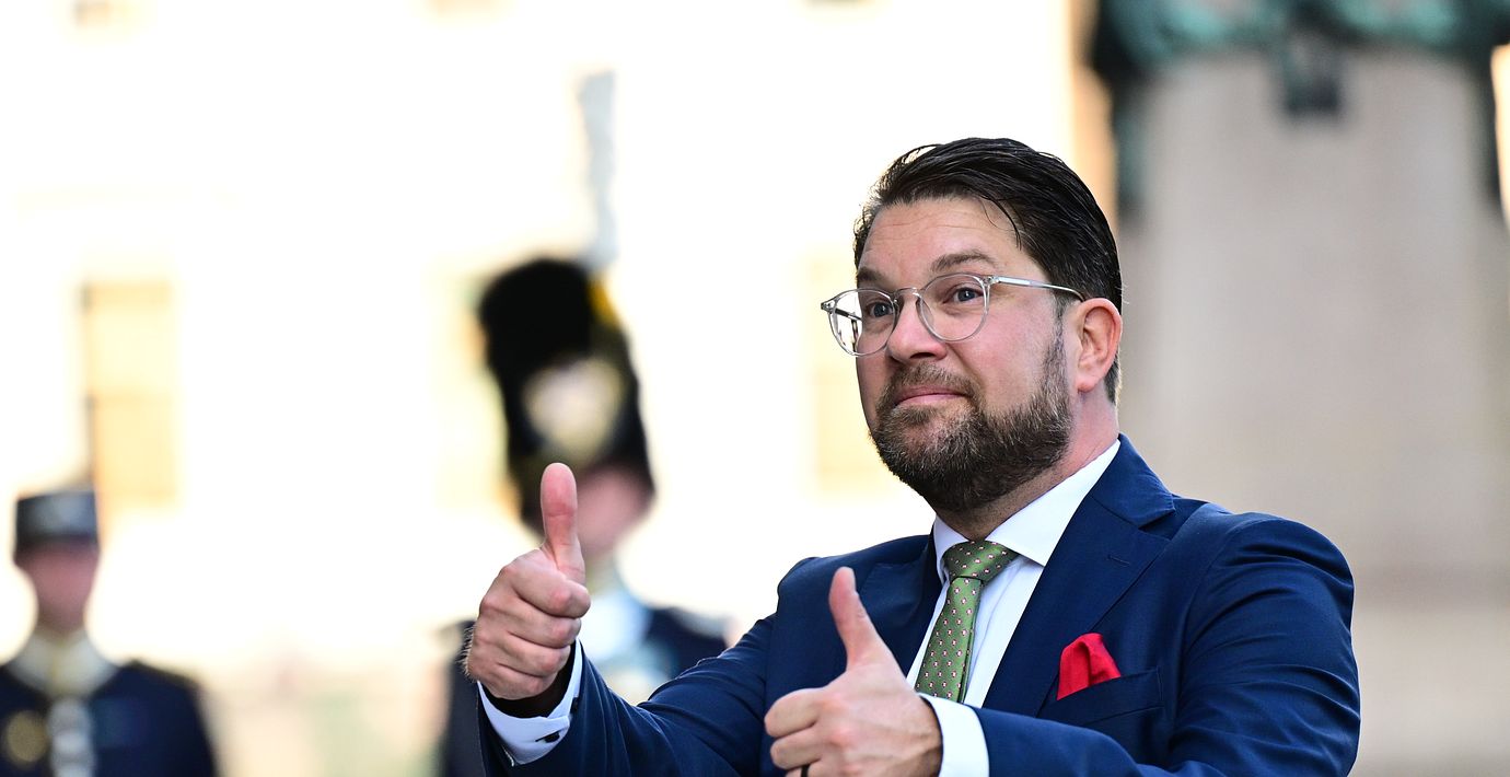 Sverigedemokraternas partiledare Jimmie Åkesson vid riksmötets öppnande förra hösten.