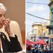 Christine Lagarde (v) Stadsdelen La Boca i Buenos Aires (h)