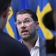 Sverigedemokraternas partiledare Jimmie Åkesson (SD), under en pressträff där en nyhet i den kommande höstbudgeten presenteras. 