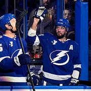 Nikita Kutjerov vinkar under gårdagens match mot Winnipeg Jets.