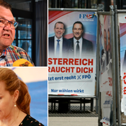 Peter Lundgren (SD), Cecilia Wikström (L), FPÖ-affischer i Österrike. 