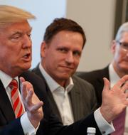 Donald Trump, Peter Thiel och Tim Cook under ett möte i Trump Tower den 14 december 2016 Evan Vucci / TT NYHETSBYRÅN/ NTB Scanpix