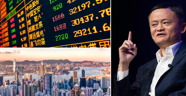 Genrebild Hongkongbörsen, Hongkong samt Alibabagrundaren Jack Ma. Shutterstock